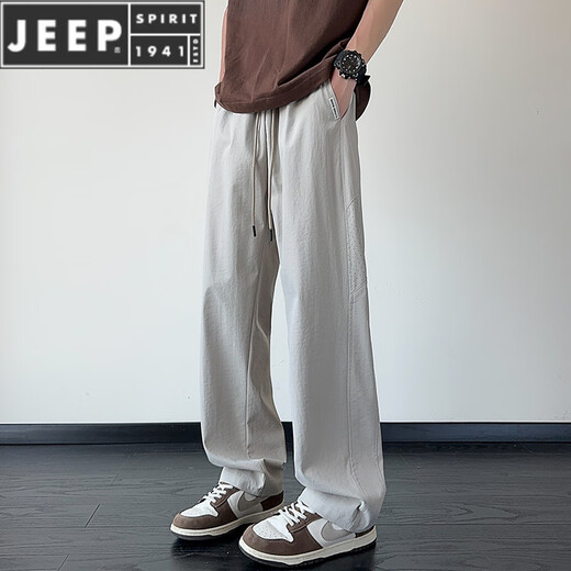 Jeep Spirit Ice Silk Pantalon de l'été masculin mince belle tendance américaine lâche et polyvalent pantalon décontracté à patte droite pour garçons 6636 # Green militaire M