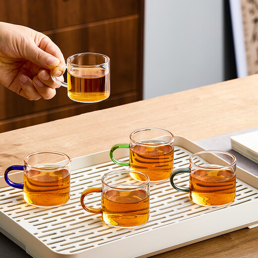 Yaji tea set tea cup Xiao tea cup 100ml heat-resistant glass tea cup home office cup color handle - 6 pieces