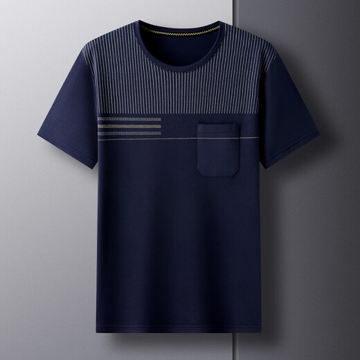 MrjeysXs Sommer loser runder Nacken halbärmeliges Hemd Dad Dad Dad Kurzärärmelte T-Shirt Herren Style Vatertag mittlerer und älterer TC-691 Navy Blue M 165