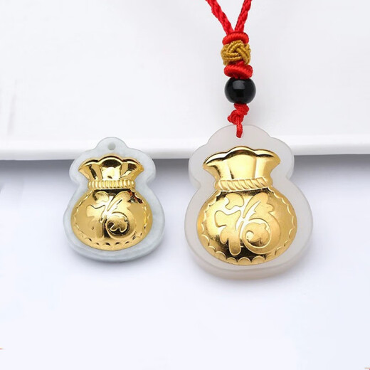 KZD Old Phoenix pure gold blessing bag pendant gold inlaid jade jade hand-woven red rope small money bag pendant necklace inlaid hanging jade big blessing bag + rope