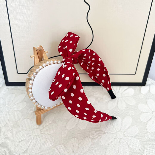 SNQP children's Hong Kong style retro nostalgic female red headband, versatile wave headband, hair accessories, ear clips, sunglasses accessories, Hong Kong style spotted bow headband, 1 piece, red