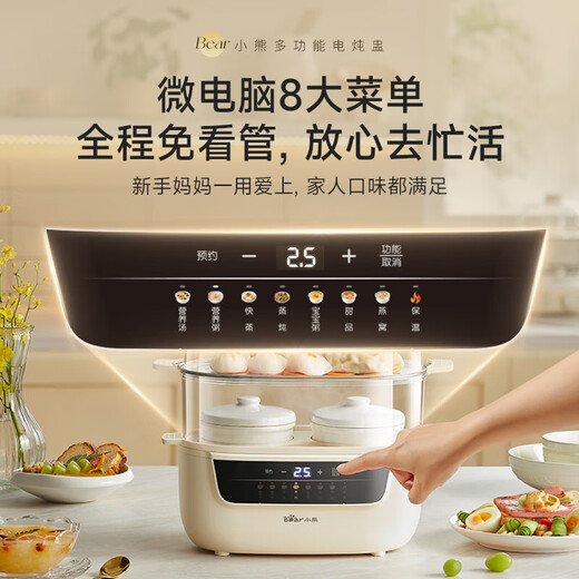 Bear electric stew pot, household electric stew pot, upper steaming and lower stew, water-proof stew pot, soup pot, bird's nest stew pot, baby porridge pot, porridge and health care, multi-functional, can be reserved and timed DDZ-H10H6, 24H reservation + 12H heat preservation 1L