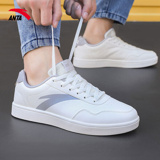 Anta men's shoes, men's 2025 summer new casual shoes, waterproof skateboard shoes, small white shoes, men's travel sports shoes, ivory white/floating cloud gray 42