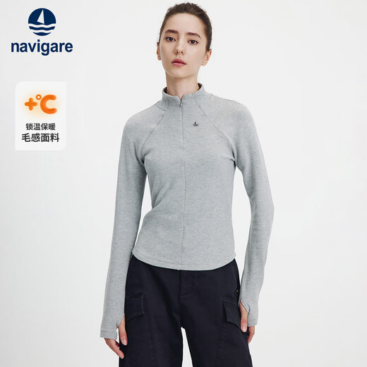 Navikel Italian small sailing women's half-open collar long-sleeved T-shirt slim and warm base skin clothing 2335045501 Gray M