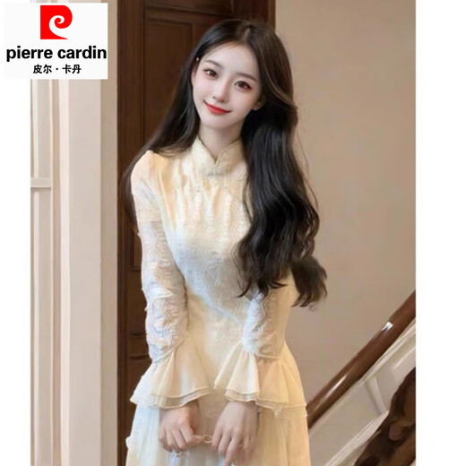Pierre Cardin New Chinese Style Three-dimensional Butterfly Cheongsam Dress Women's Autumn and Winter New White Fairy High-end National Style Skirt Graphic Dress Standard Edition L Recommendation 105-120 Jin Jin equals 0.5 kg
