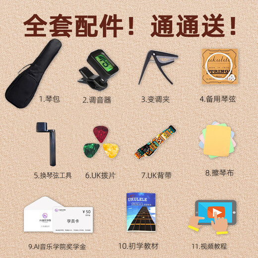 何佳功尤克里里女入门级初学者成人男乌克丽丽儿童小吉他官方乐器 23寸初学入门款-送[ 23英寸