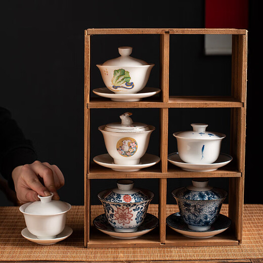 Panxu bean mutton-fat jade white porcelain three-cai bowl single non-hot ceramic tea bowl kung fu tea set tea set mutton-fat jade mutton-fat jade ordinary two-cai bowl large 150ml 150ml