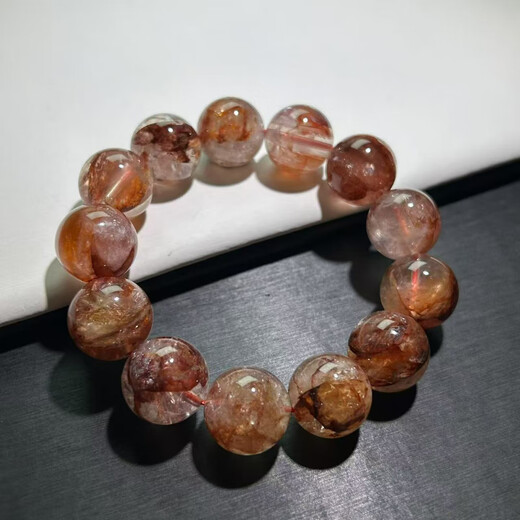 优束天然胶花手串水晶手链女男黄浇花红胶花小树胶花金黄锦鲤胶花水晶 JH14118 珠径约14+mm