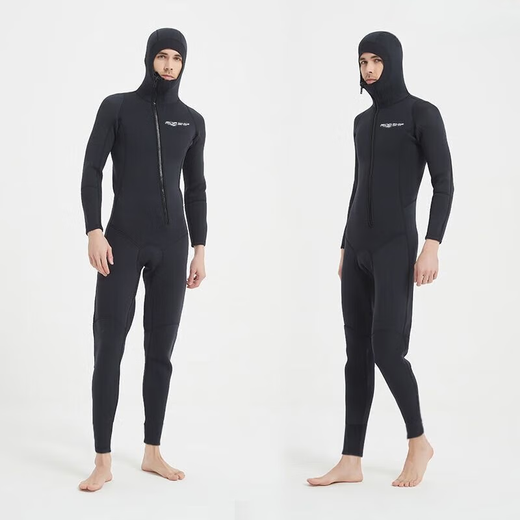Pauline Pesery winter swimsuit cold-proof gelcoat 3MM hooded wetsuit one-piece thickened swimming long-sleeved surfing wetsuit black hooded wetsuit + diving socks 2XL