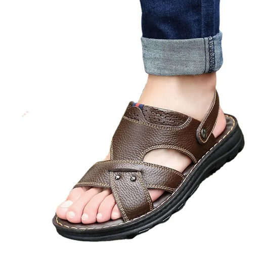 Hot Air Farn (Refengmai) Sandalen echte Leder-Strandschuhe der Herren-Sandalen für Gelegenheitssandalen Zehenschicht Kuhlattenleder Nicht-Schlupf-Rindfleisch-Sehnen-Sohle Vaters Schuhe Herrenschuhe 9928 Brown 38