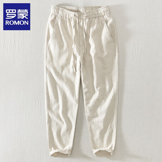Lomon-Leinen geschnittene Hosen Herren 2025 Sommer Dünne lose gerade Baumwollwäsche Casual Hosen trendy und vielseitiger Männer chinesischer Stil grau M 100-120jin [Jin gleich 0,5 kg]