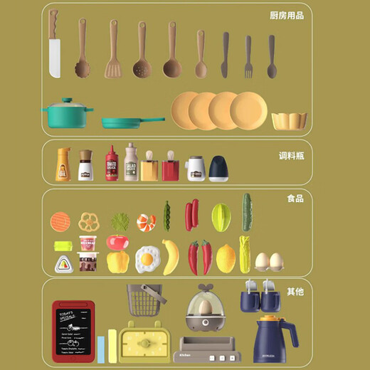 贝比谷儿童大厨房玩具过家家仿真做饭煮饭男女孩生日礼物6岁水果切切乐 85cm【63配件/带喷雾/蒸蛋器】绿 电池版+礼盒套装六一儿童节礼物