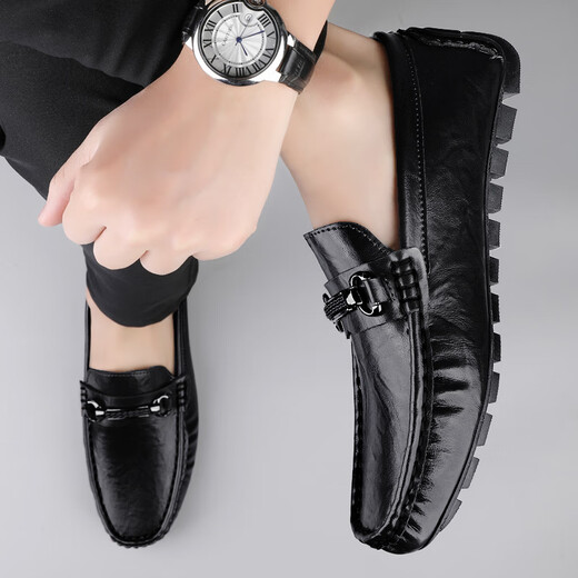 
Light luxury brand beanie shoes for men in summer new men's genuine leather business British style casual leather shoes daddy driving shoes 9922 black 37