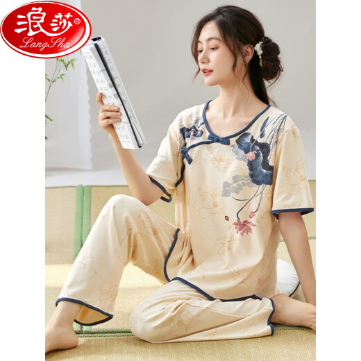 Langsha 2525 Neues chinesisches Pyjama-Frauenanzug Sommer-Dünne Hosen reine Baumwoll-Hauskleidung kann außerhalb von Lzy9905 m getragen werden (empfohlen 75-95jin [Jin gleich 0,5 kg])