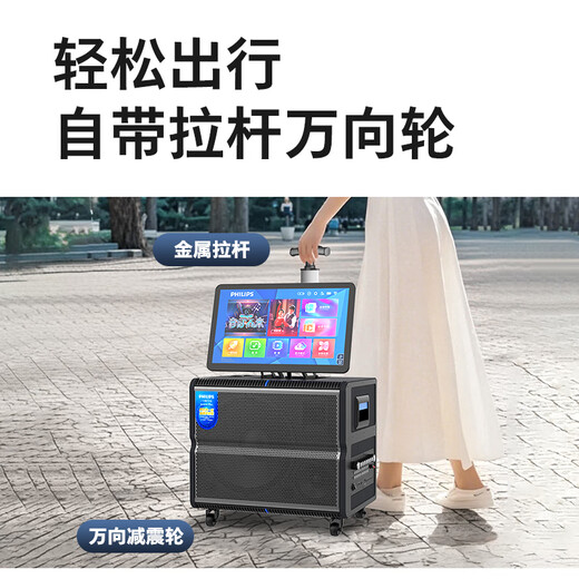 飞利浦 广场舞视频音响带显示屏家庭ktv音响套装户外便捷卡拉ok点歌机音响功放一体机电视k歌蓝牙音箱 【高端】专业麦+长续航+12吋低音