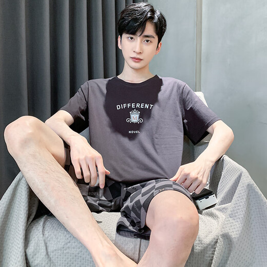 珂娅黛夏季男士短袖睡衣薄款棉质休闲加大码青少年家居服男宽松套 D9928 L 男