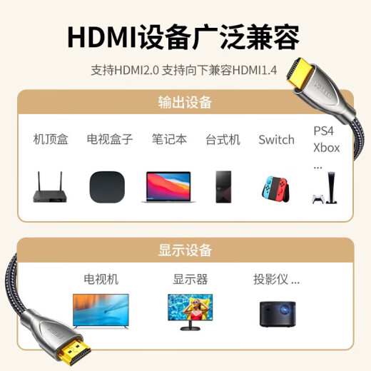 绿联（UGREEN） HDMI线2.0/1版 4k/8k数字高清线 3D视频线笔记本电脑机顶盒接电 HDMI2.0【4K60hz】合金款 25m