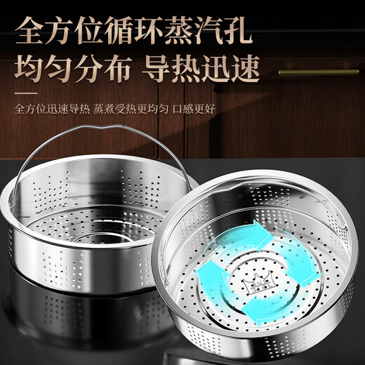 Heqing 316 stainless steel steaming grid thickened steaming rack household wok steamer rack steamer steamer grate steamed buns steamed slices dense hole-21*19CM-with handle