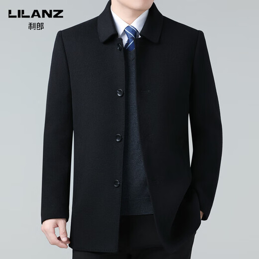 Lilan 2025 new double-sided cashmere jacket medium men's business casual lapel woolen coat dad wear black M 170 size (recommended 105-125 Jin Jin equals 0.5 kg)