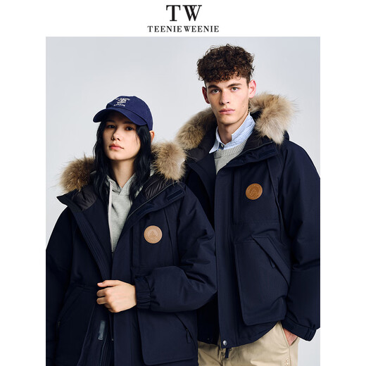 Teenie Weenie He Luoluo same style 2025 new men's and women's same work clothes three-proof raccoon fur warm parka down jacket Navy XL (180)