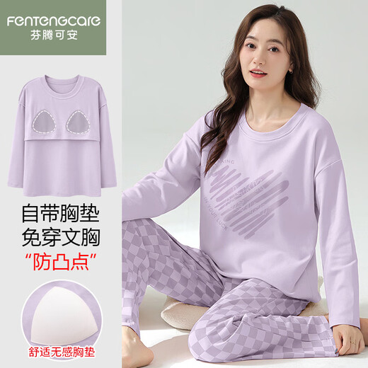 Fundenkean Frühlings- und Herbst -Pyjamas für Frauen mit Brustpad reine Baumwoll -lange Ärmel für Outdoor -Kleidung Herbst und Winter Frauen Baumwolle Kleidungsstück MG6628 m