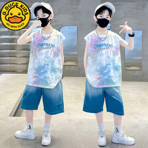 G.DUCKKIDS Children's Clothing Boys Summer Sleeveless Vest Set 2025 New Summer Medium-Grand Children's Boys Sports and Handsome Summer Style TZK693-Blue Set 140 Recommended height 130-140 cm