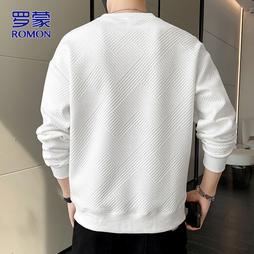 ROMON sweatshirt men's spring and autumn casual long-sleeved T-shirt men's jacket men's clothing bottoming shirt top white L