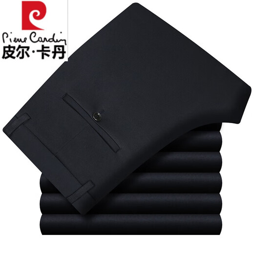 皮尔卡丹精品桑蚕丝西裤男2025夏季轻薄宽松透气直筒长裤中老年高腰西装裤 9207 黑色条纹 【夏季】 薄款 29 【2尺2腰围】