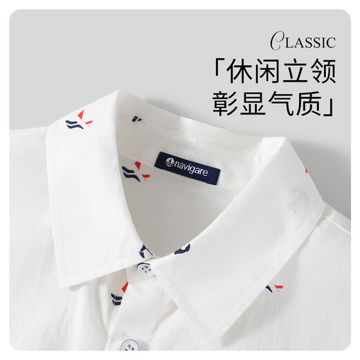 Navikel Italian dinghy boys short-sleeved shirt summer middle and older children pure cotton moisture-absorbent breathable half-sleeved cardigan shirt Nautical Academy White 130