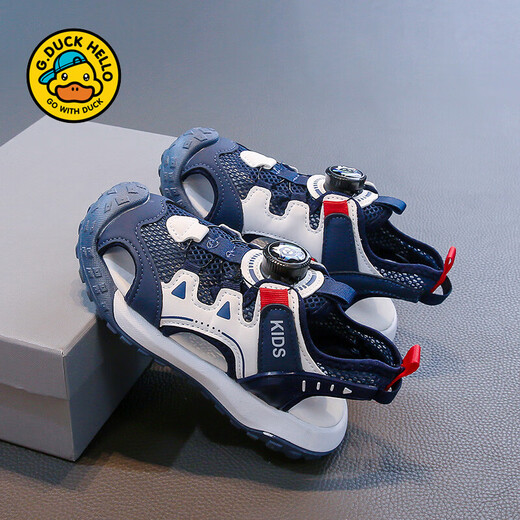 G.DUCK HELLO Little Yellow Duck Boy Baotou Sandals Summer 2025 New Children's Soft Sole Non-Slip Sports Beach Shoes Medium Big Children's Trend ZD-Blue 9922 (Bao Tou) 28 Size 17.5cm in size