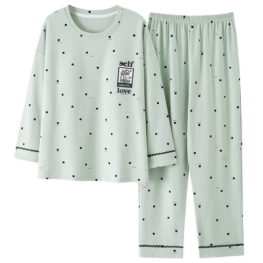 Platino große Pyjamas für Frauen 200 Jin [Jin entspricht 0,5 kg] plus Fett plus große Langschläuche 6xl Special Frühling und Herbst reines Baumwollfett MM Hellgrün 2025 Herbst- und Winter-NJR-Knc9207 L gleich groß
