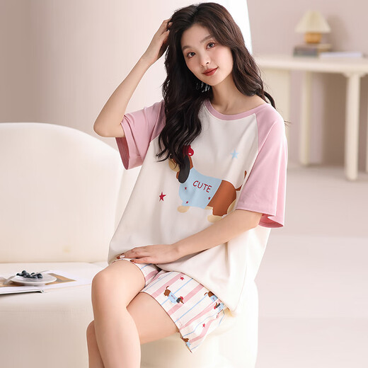 Langsha [cadeau chinois de la Saint-Valentin] Couple de pyjamas pour femmes Coton Pure d'été 2025 Nouveau court métrage de manches courtes Men's Men's Cartoon 844 Men L