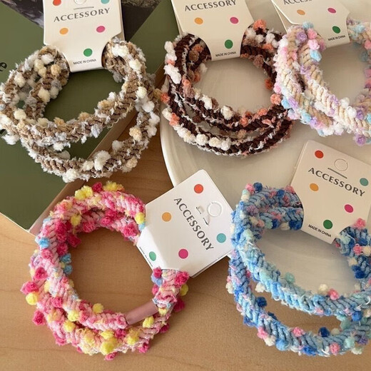 Edamame hair band braided children's headband twist circle high elasticity sweet ice cream color non-damaging ponytail hair accessory mixed color 5 pieces in bag