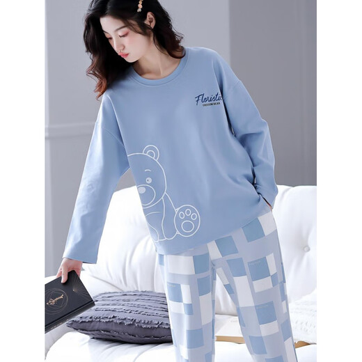 Pyjamas für Frauen im Frühling Winter reines Baumwoll-Langarmhosen Hauskleidung 2025 Neues lässiges Frauenanzug XB9923-Frauen Modell M Größe [80-100jin [Jin ist 0,5 kg]]