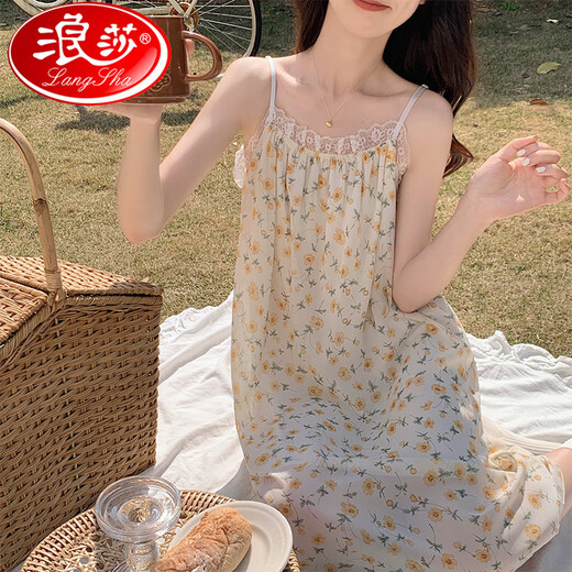 浪莎（LangSha）睡裙女夏季甜美可爱宽松吊带睡衣夏天女士新款家居服可外穿春秋款 5012 均码 【80-150斤】