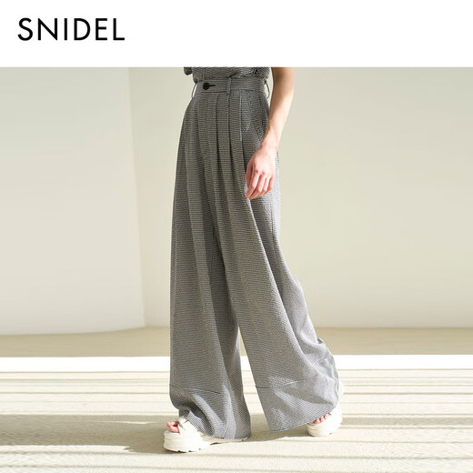 SNIDEL2025春夏时尚百搭高腰压褶纯色直筒阔腿裤SWFP252134 蓝色 S (0)