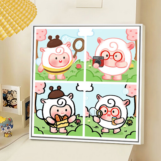 Cute Cartoon Eggman Party Digital Oil Painting DIY Hand Painting Painting Color Filling Acrylic Hand Filling Children's Oil Painting SJ13701 20*20cm Stretched and Thickened Solid Wood Inner Frame Highlight Paint+Canvas+