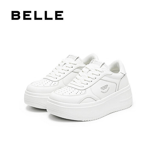 百丽（Belle）简约百搭小白鞋女2025秋新商场同款厚底增高休闲板鞋E7J1DCM5 米白色 37