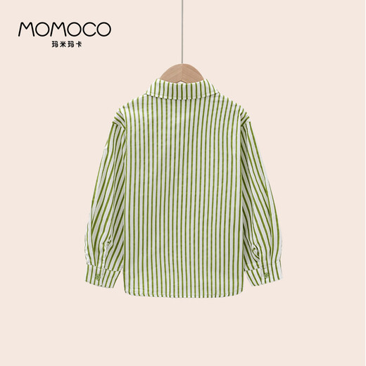 Mami Maka (MOMOCO) Children's Clothing Boys' Shirts 2025 Autumn Style Medium and Large Children's Pure Cotton Korean Vegetable Striped Shirt 014 Green 120