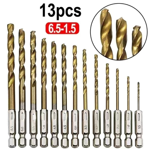 An Junsheng hexagonal handle twist drill bit titanium-plated 13PC wind batch set high-speed steel electric screwdriver twist drill bit hexagonal handle twist drill set 13 pieces
