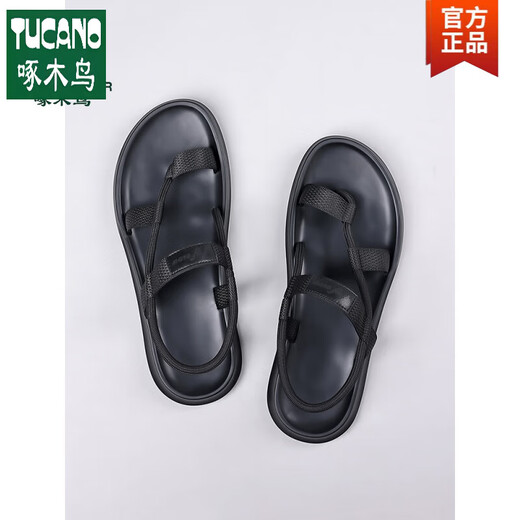 啄木鸟凉鞋男夏季2025新款个性时尚百搭沙滩鞋软底防臭潮流网红凉鞋 黑色9866 39
