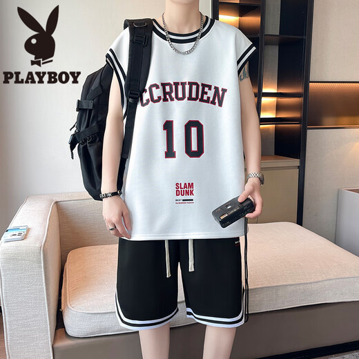 Playboy (PLAYBOY) teenager summer vest shorts men junior high school students ice silk quick-drying T-shirt big children basketball clothes sports suit LBD-TZ6173 white (top + shorts) M 75 to 105 Jin [Jin equals 0.5 kg]