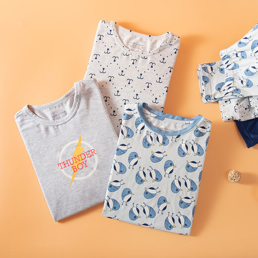 
Shuya (SCHIESSER) children's pajamas autumn boy modal pure cotton cartoon long-sleeved home clothing base shirt set 3B-15868H light flower gray M 120c
