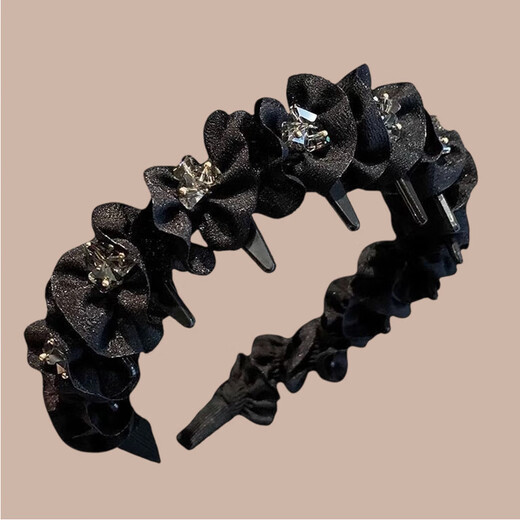 Princess of Paris headband for women 2025 new high-end rhinestone light luxury fashion fluffy high skull hairpin face wash headband black pleated rhinestone headband