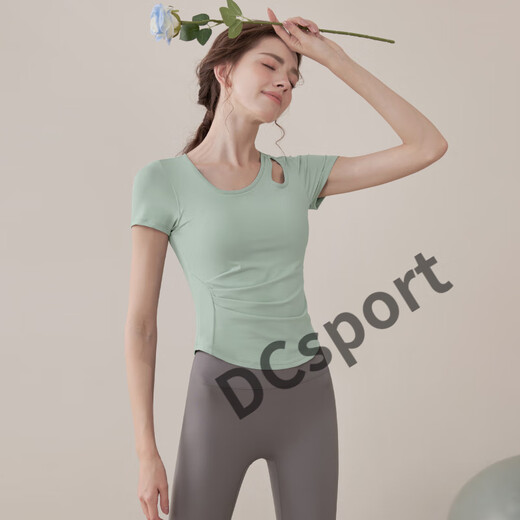 Yoga clothes for women 2025 new short-sleeved slim sports tops Pilates training clothes fitness clothes set brown top fixed chest pad S S one size fits all