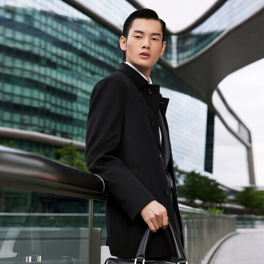 YOUNGOR Coat Men's Wool Cashmere Blended Business Coat 30 Cashmere High Quality Down Coat 2025 New Product Black VYSY01N999AFA M 170/92A (Recommended 120-130 Jin Jin equals 0.5 kg)