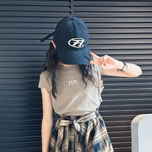 女童夏装套装2025新款女孩夏季潮酷穿搭女孩洋气时髦又酷又飒童装 XGT-K79【格子裙】裙子 150