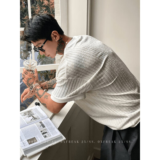 Du Xiaoxian old money style Henry collar short-sleeved polo shirt men's summer textured knitted striped t-shirt cleanfit half-sleeved white XL recommended 120-140Jin Jin equals 0.5 kg