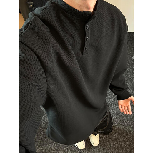 Du Xiaoxian cleanfit Henry collar long-sleeved T-shirt for men in spring and autumn trendy brand handsome high-end top American heavy sweater black XL recommended 120-140Jin Jin is equal to 0.5 kg