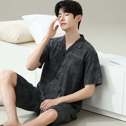 雅鹿男士睡衣夏季短袖短裤卡通青少年休闲夏天薄款大码家居服学生套装 6630男款 M 标准高165100斤